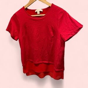 Cute Michael Kors ruffle hem top short sleeve spicy red cross back